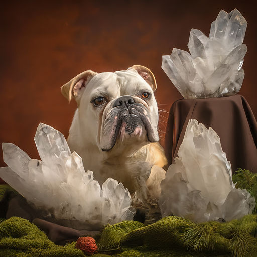 Elegant Bulldog Composition ,

[

harmonizing with the enchantment of crystal clusters

],

Professional photography, bokeh, natural lightin...