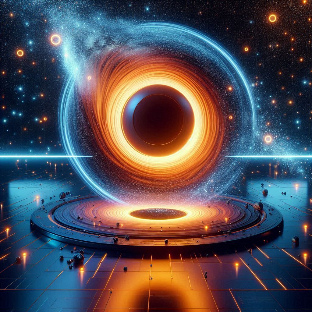 a HDRI photograph, 


Create a hyperrealistic image of a black hole at the center of a space scene filled with stars, using high-quality 32k...