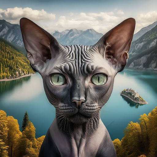 In this intricately detailed close-up portrait, 🎨🖼️ our goal is to craft a hyperrealistic image of a Sphynx cat sporting a humanoid visage...