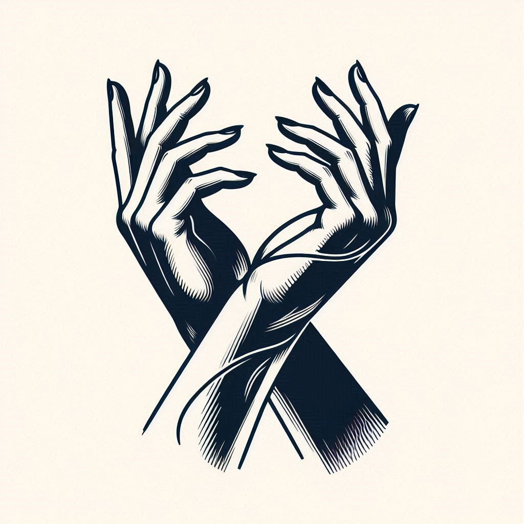 Iconographic design of two hands dancing 