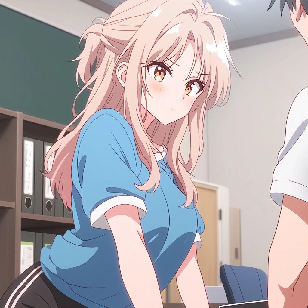 A cute anime girl with big sparkling eyes sitting inside a large tea cup, soft pastel colors, whimsical tea party setting, glowing sunlight...