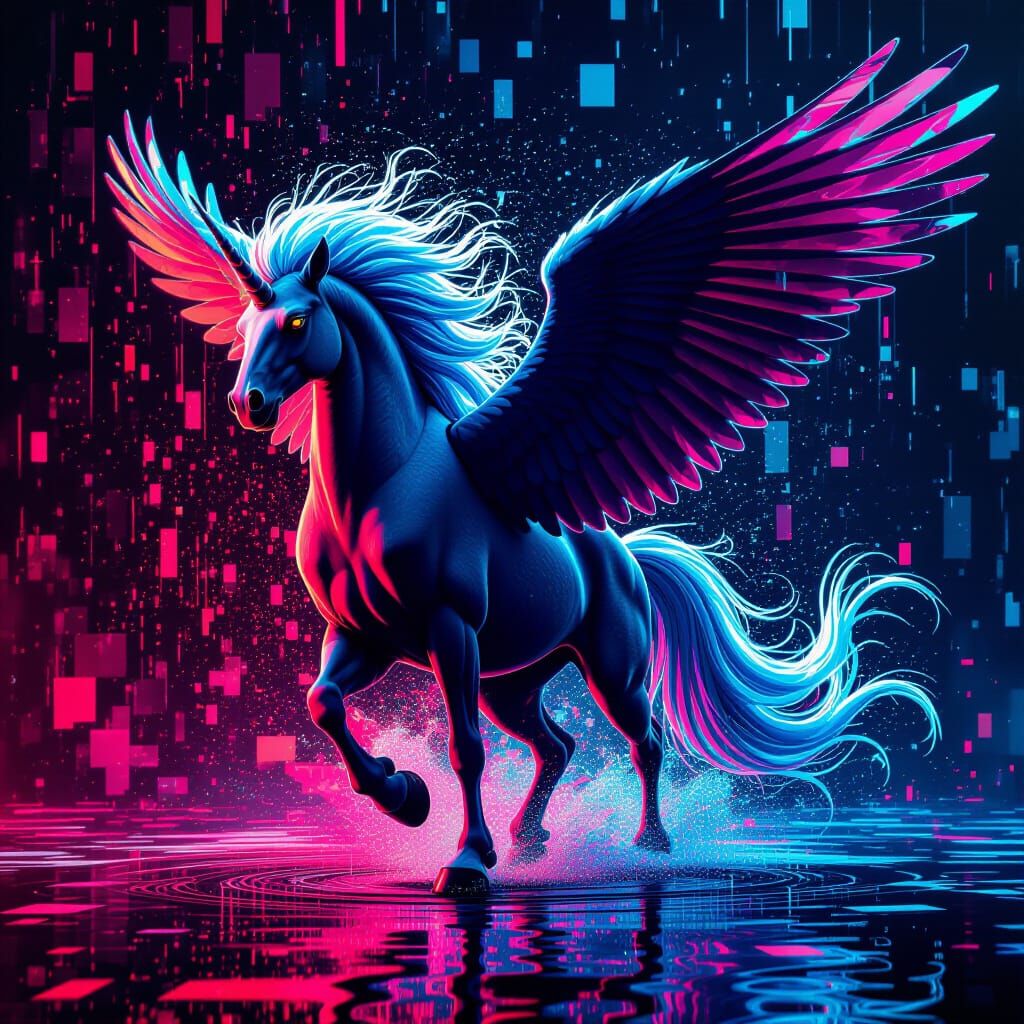 beautiful pegasus flapping his wings and flies away