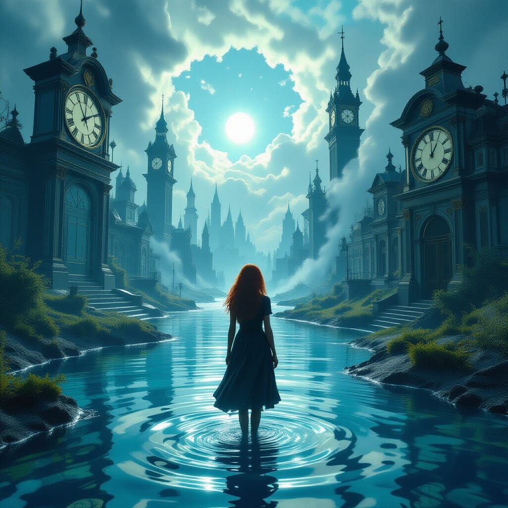 she walks away in the water in the beautiful night 