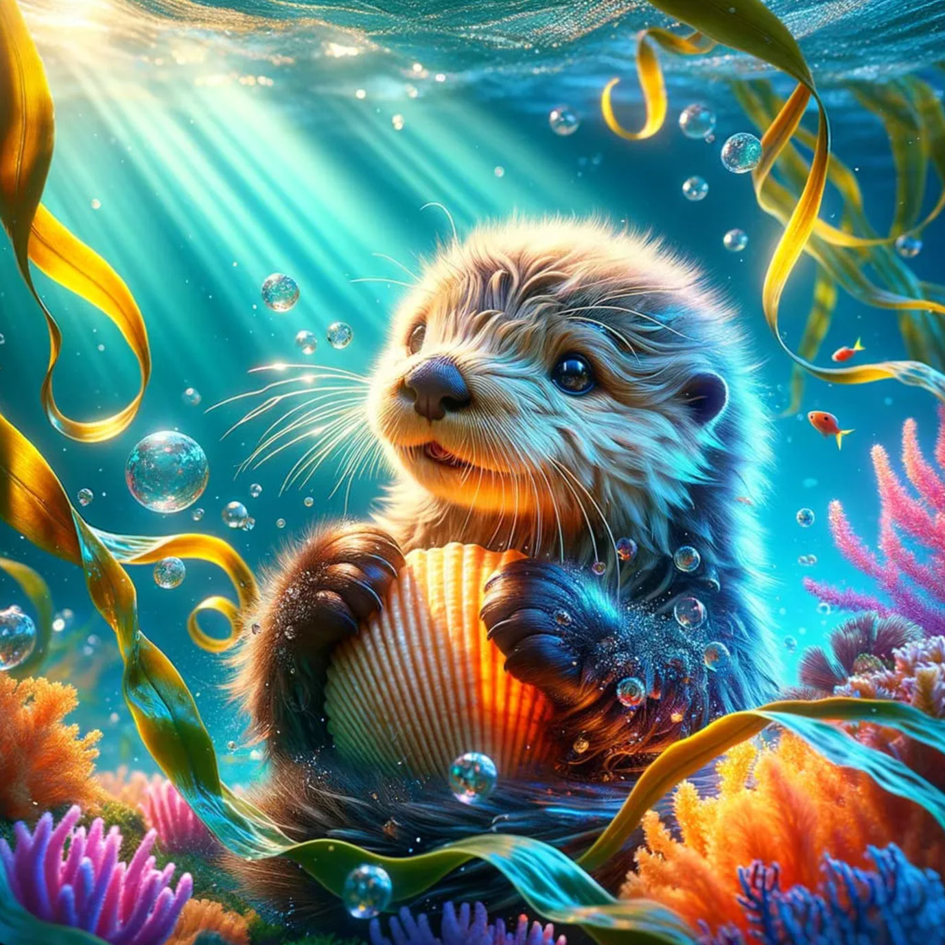 cute little otter playing under water