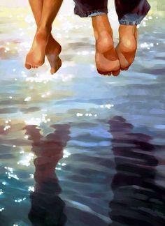 We are together forever. We are sitting on the bridge by the lake. Only our legs are visible.ultra detailed.realistic.cinematic.stock photo....