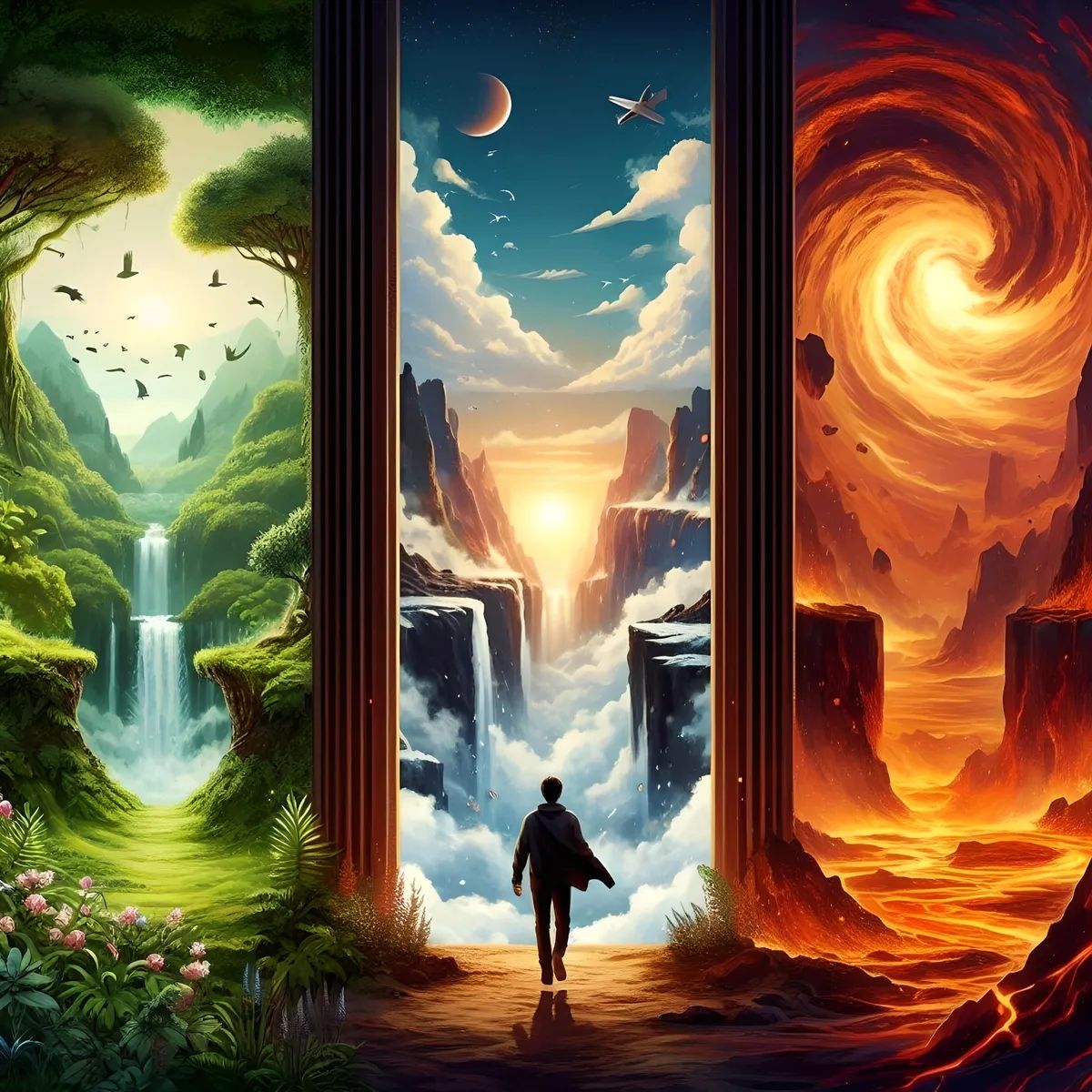 Three portals. Choosing your path.ultra detailed.realistic.cinematic.stock photo.8k.Photography