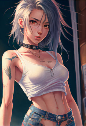 low angle photo of a redhead girl wearing a skirt and a white top