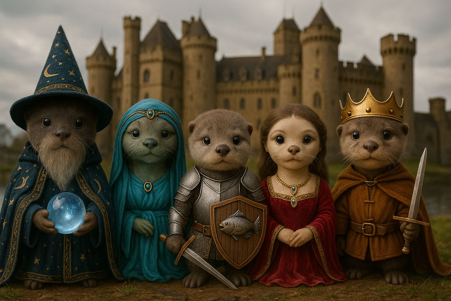 a cute mini baby unicorn is walking across the image in front of the cute baby otters of the Arthur legend and they look...