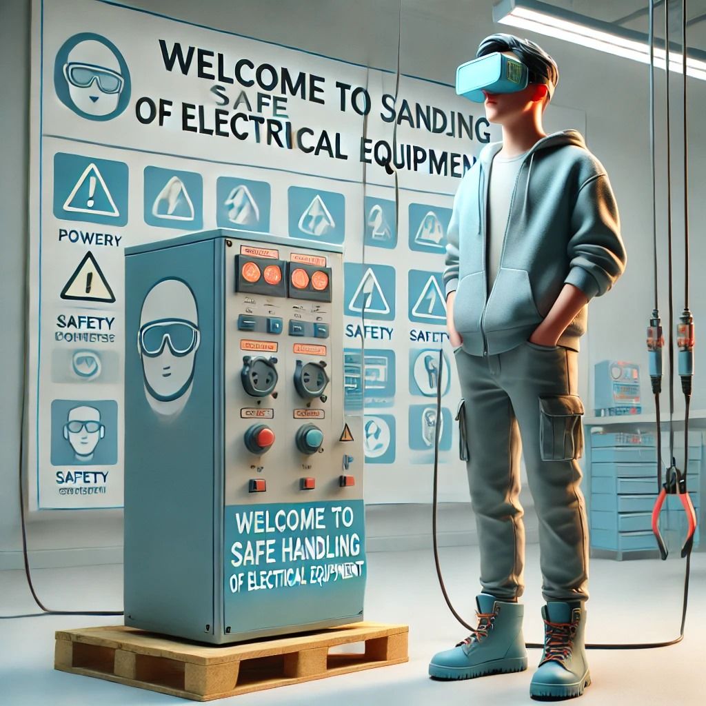 Scene 1: Introduction to Electrical Safety
Prompt: "An animation showing a user standing next to electrical equipment with clear safety sign...