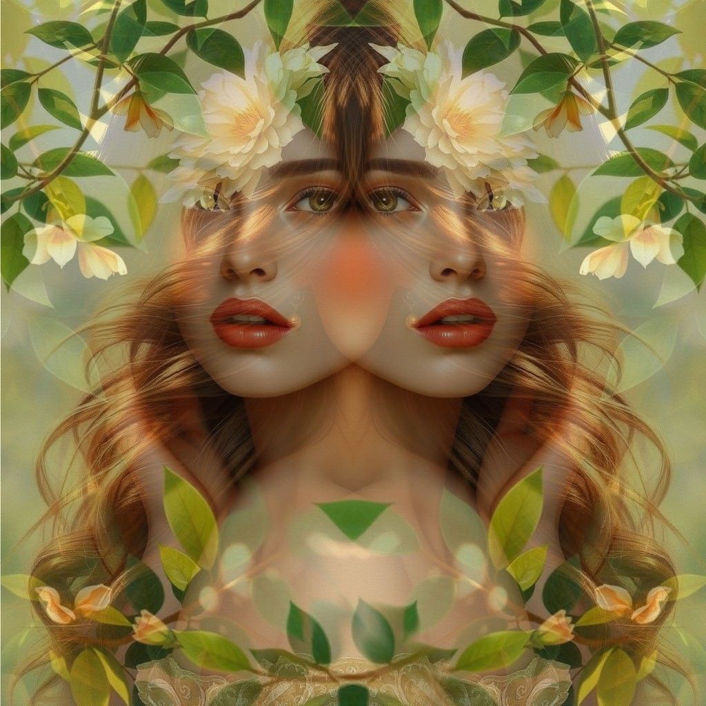 Doyble exposure. An incredible breathtaking masterpiece portrait of two androgyns, faces a canvas of abstract beauty, with elements of lace ...