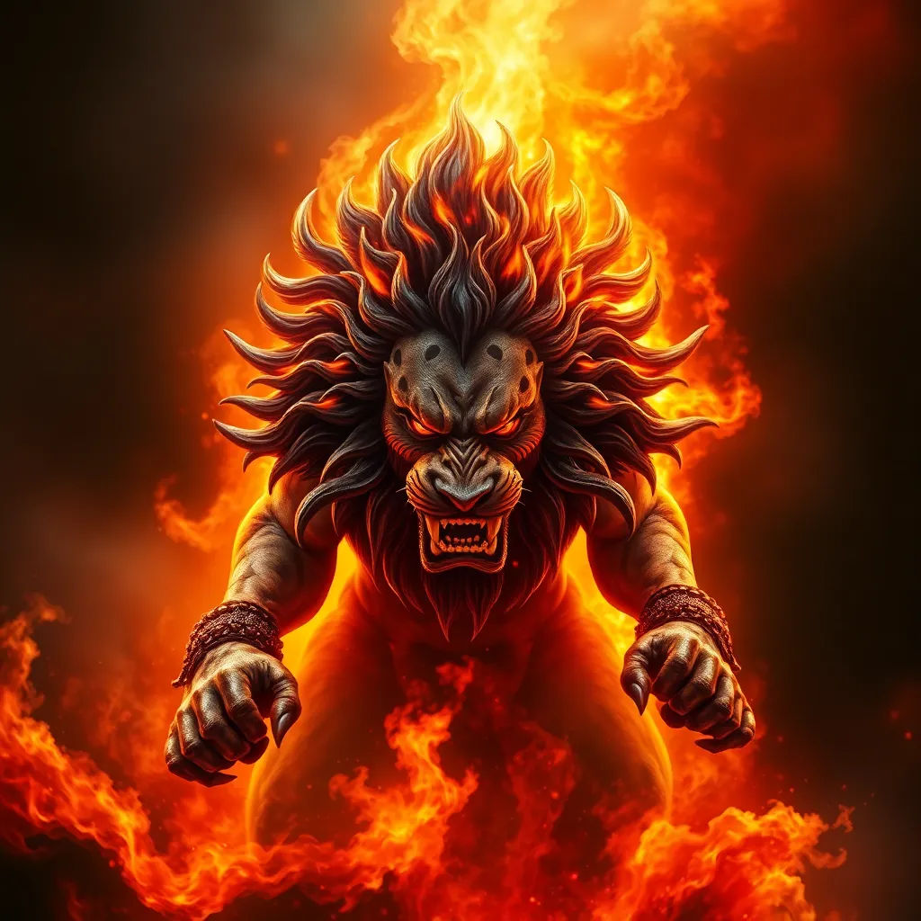 Narasimha deva, half human, half lion with 8 arms By artist "anime", 3d anime art, inspired by WLOP, Artstation, #genshinimpact pixiv, extre...