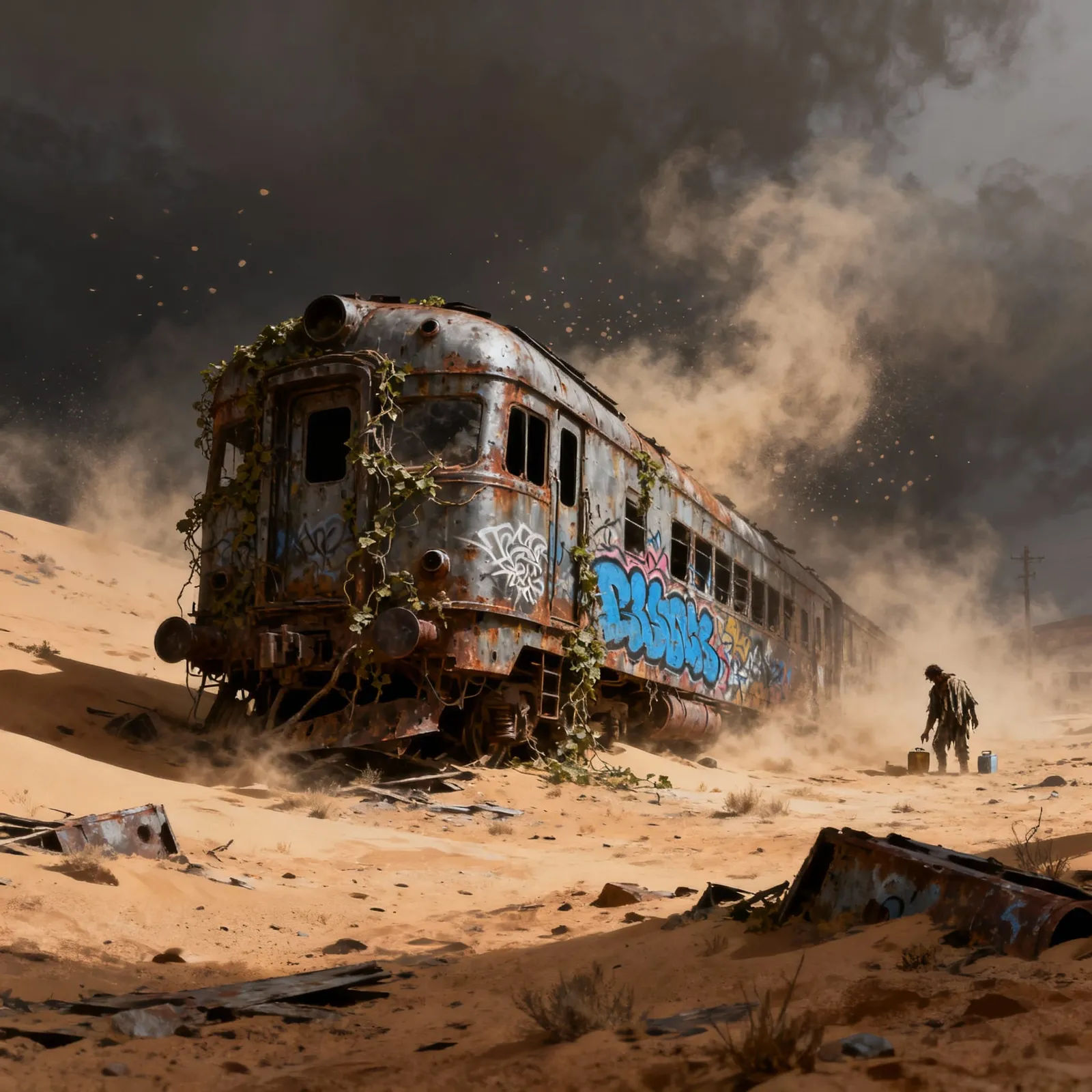 An abandoned , rusted train 