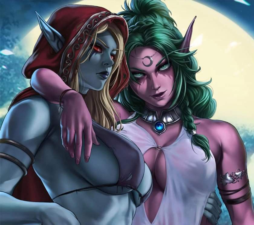 Two female elves best friends detailed matte painting, deep color, fantastical, intricate detail, splash screen, complementary colors, fanta...