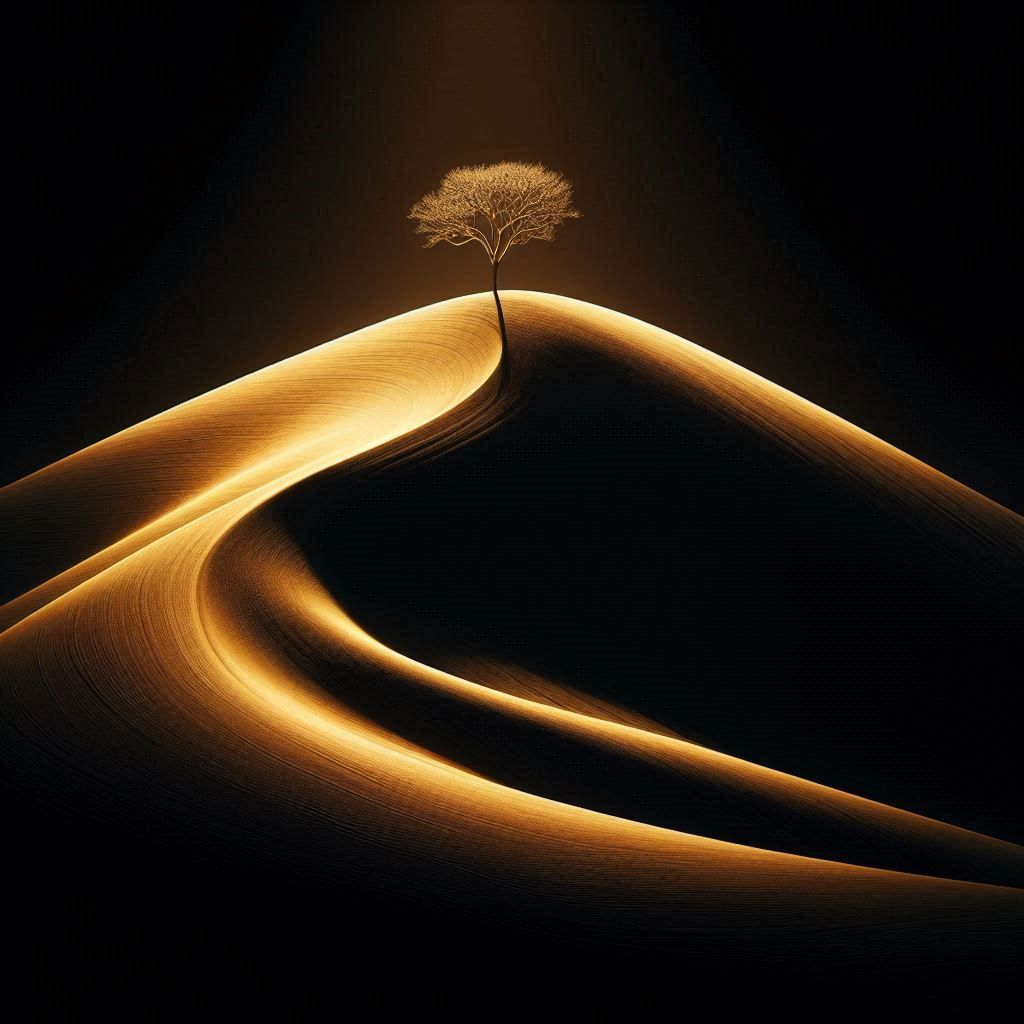 Black shadow plays with golden light. 