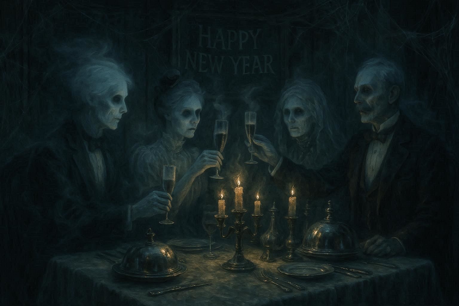 A haunted New Year’s Eve dinner scene