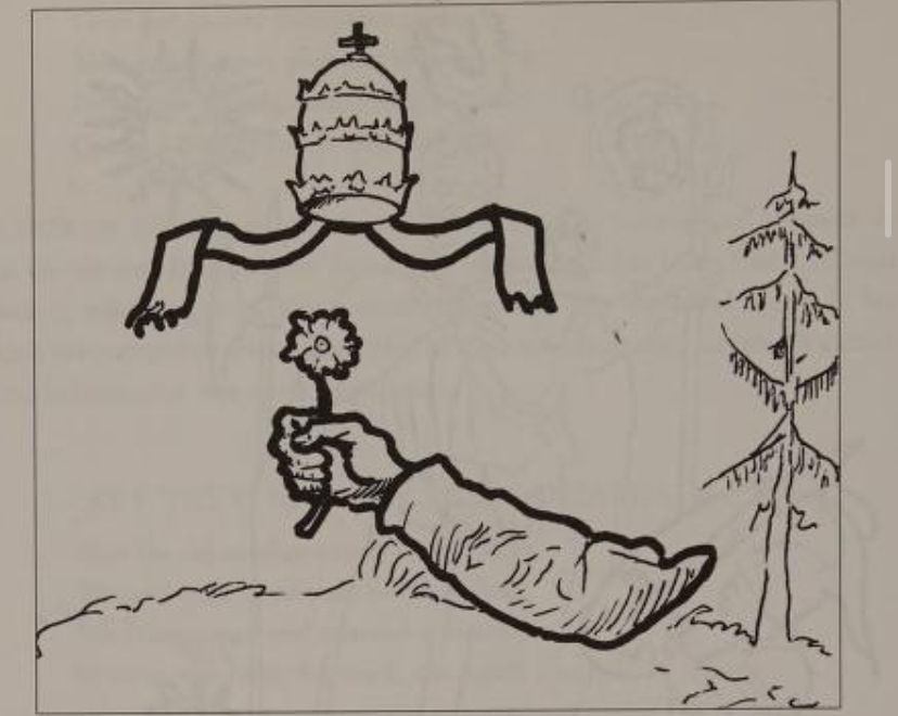 A hand is extended from the spruce, placing a flower under the tiara.