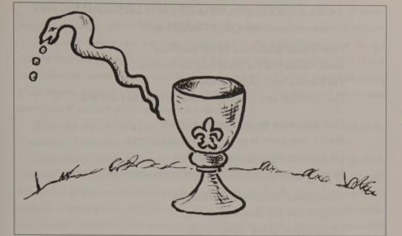 A bowl with heraldic Lily filled with blood and a snake with three drops of blood