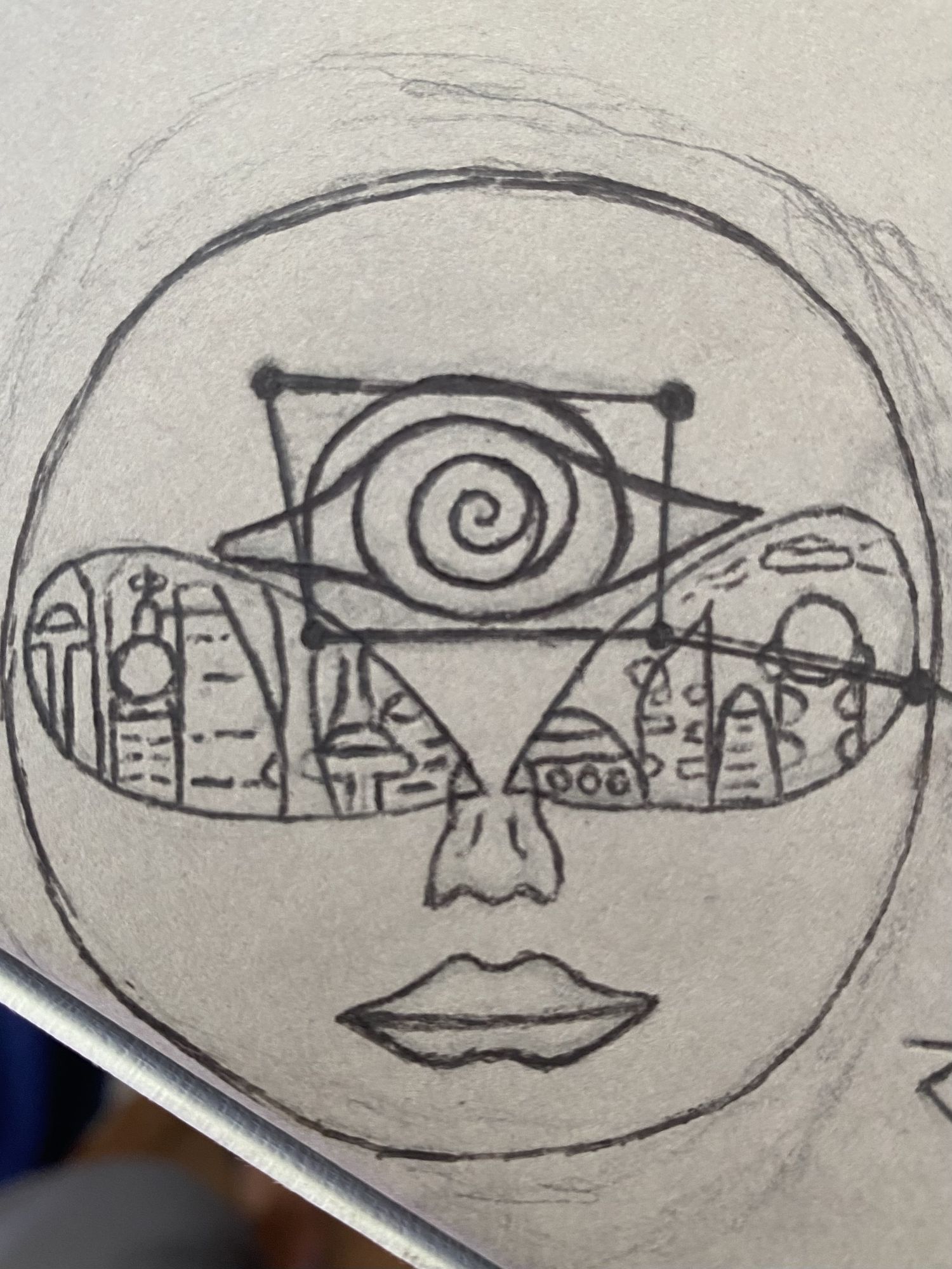 Funny Planet with three eyes and reflections of futuristic city inside of eyes 