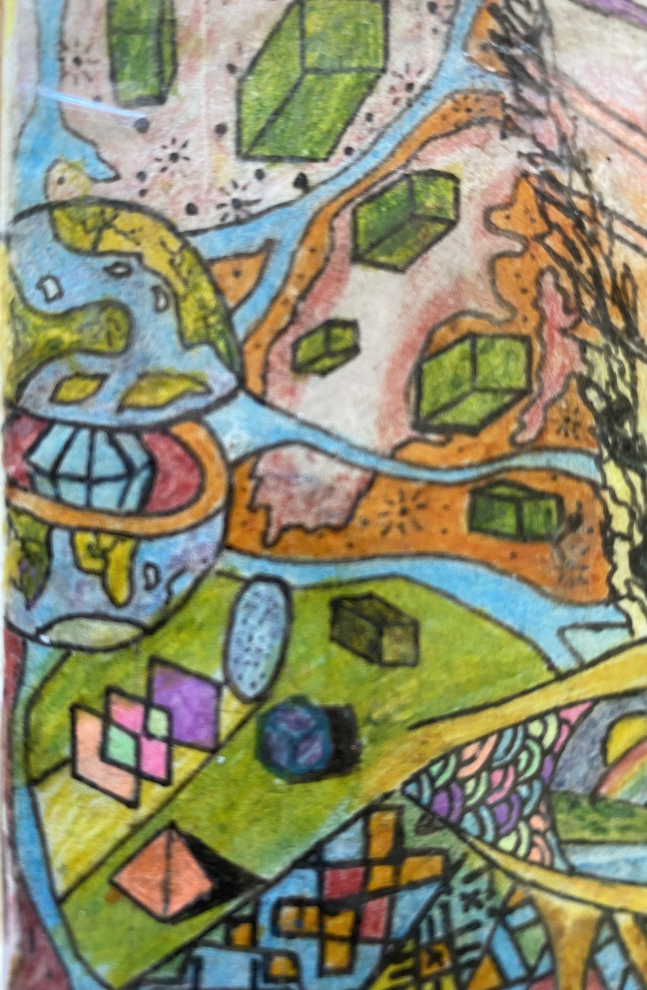 The planet is divided in half, there is a diamond inside the planet, green ships are flying towards the planet, blue energy flows are reachi...