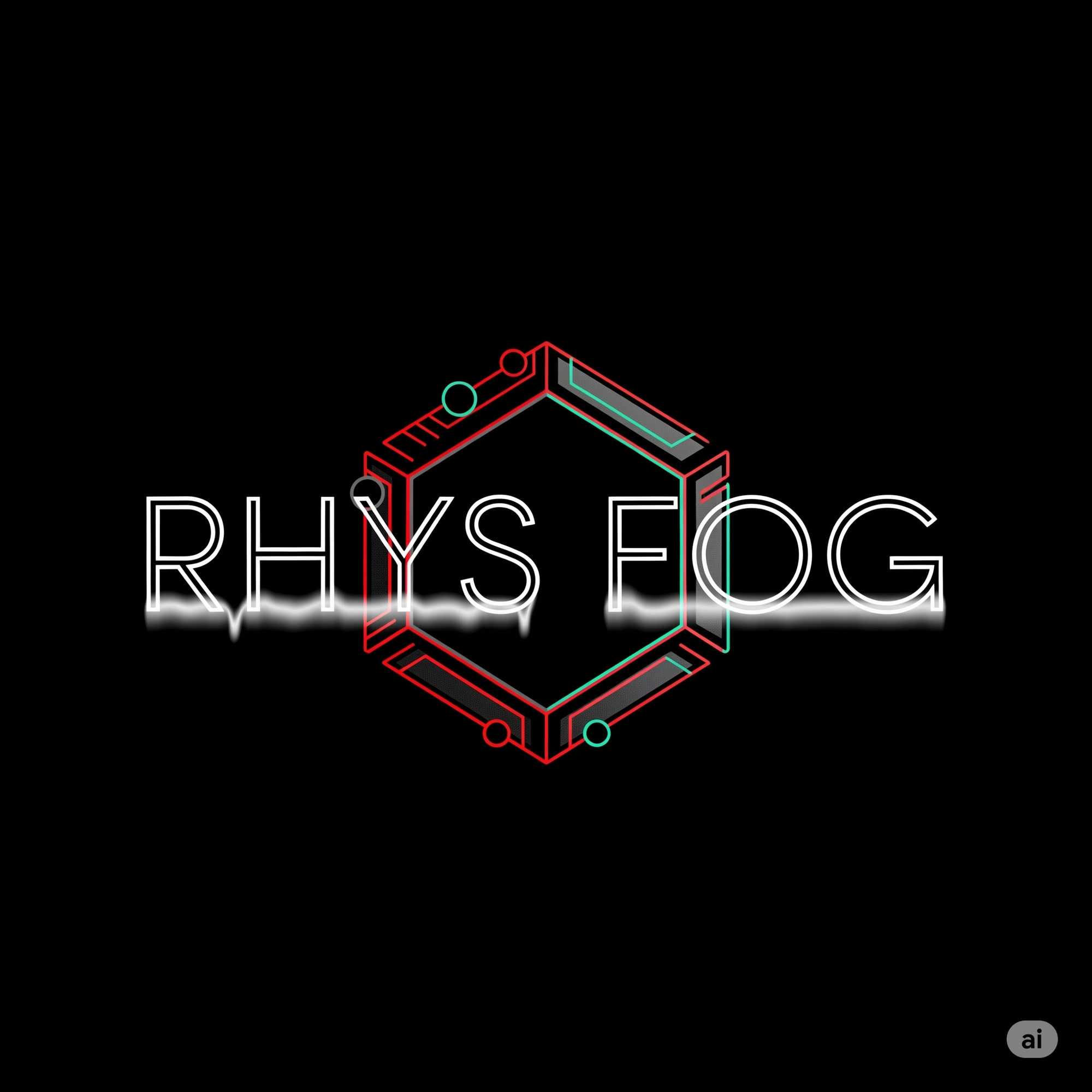 Crea un logotipo de texto para el nombre "Rhys Fog". Usa una tipografía sans-serif geométrica, delgada y moderna. El texto debe verse como s...