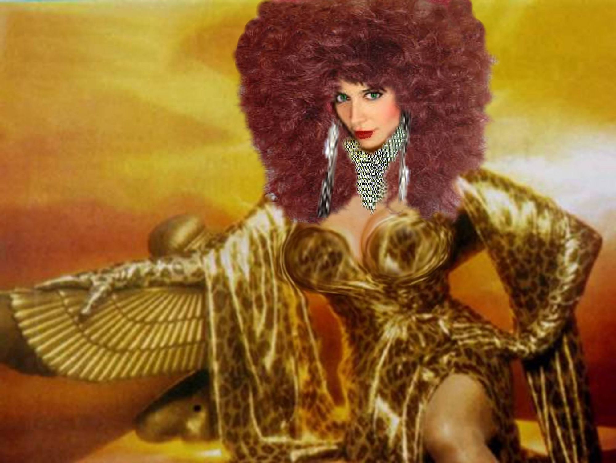 Young Catherine Bell, very big red hair, very well endowed, shiny sequined gown, new years, narrow waist