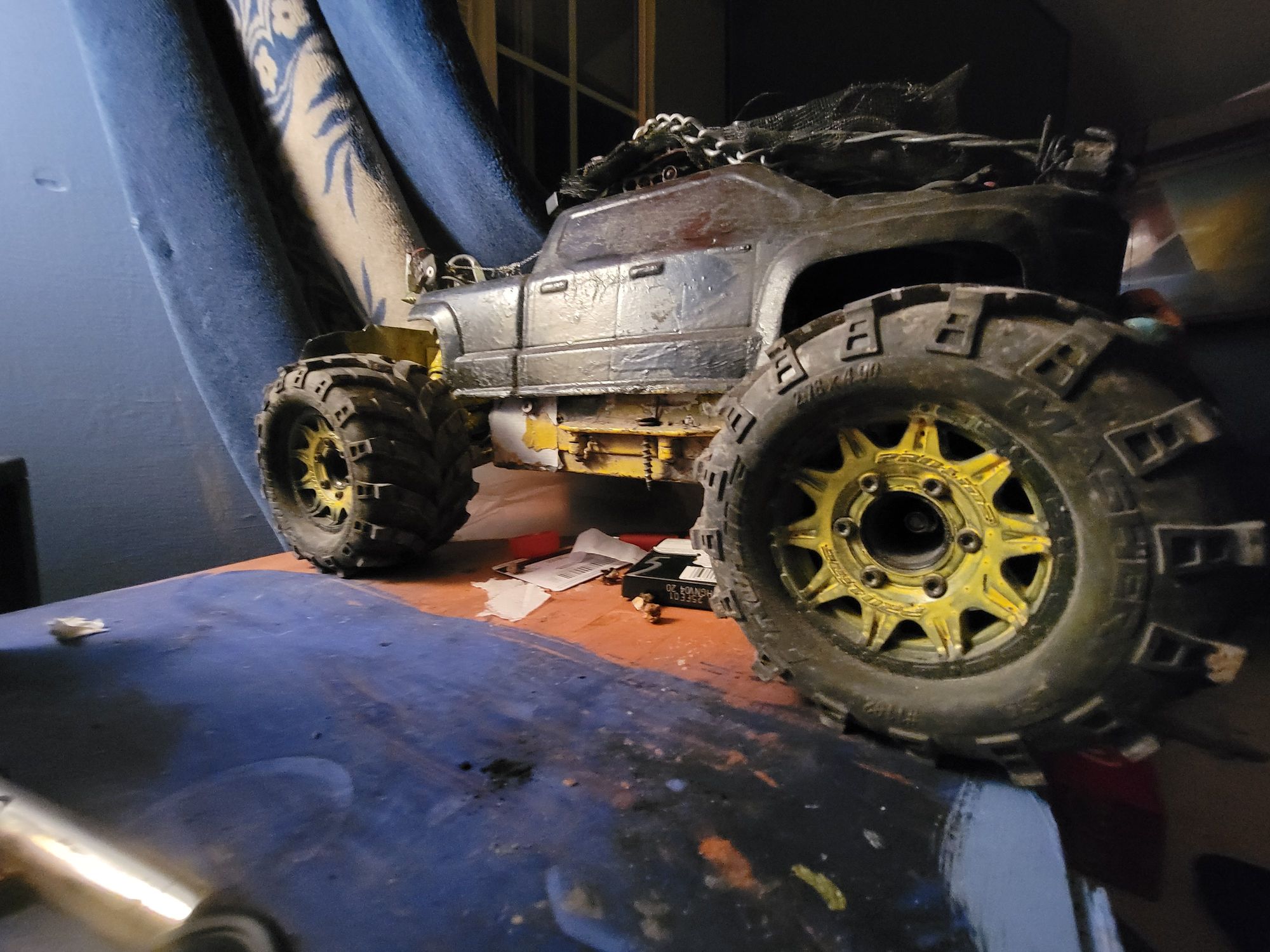 Big truck with tire chains