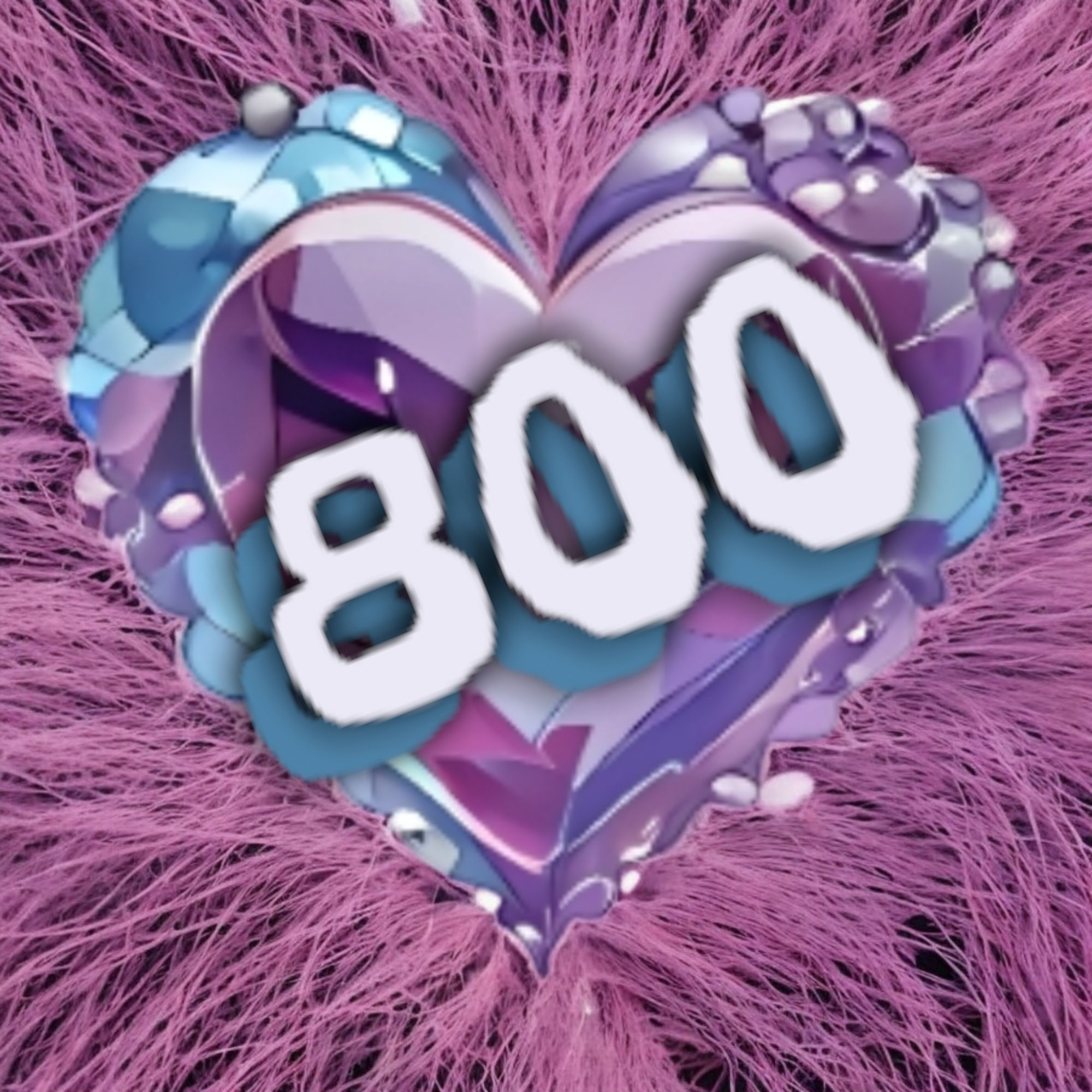 Fancy "800" on a fancy glass ornate heart with a hairy background in shades of bright neon purple and neon magenta, intricately detailed, sp...
