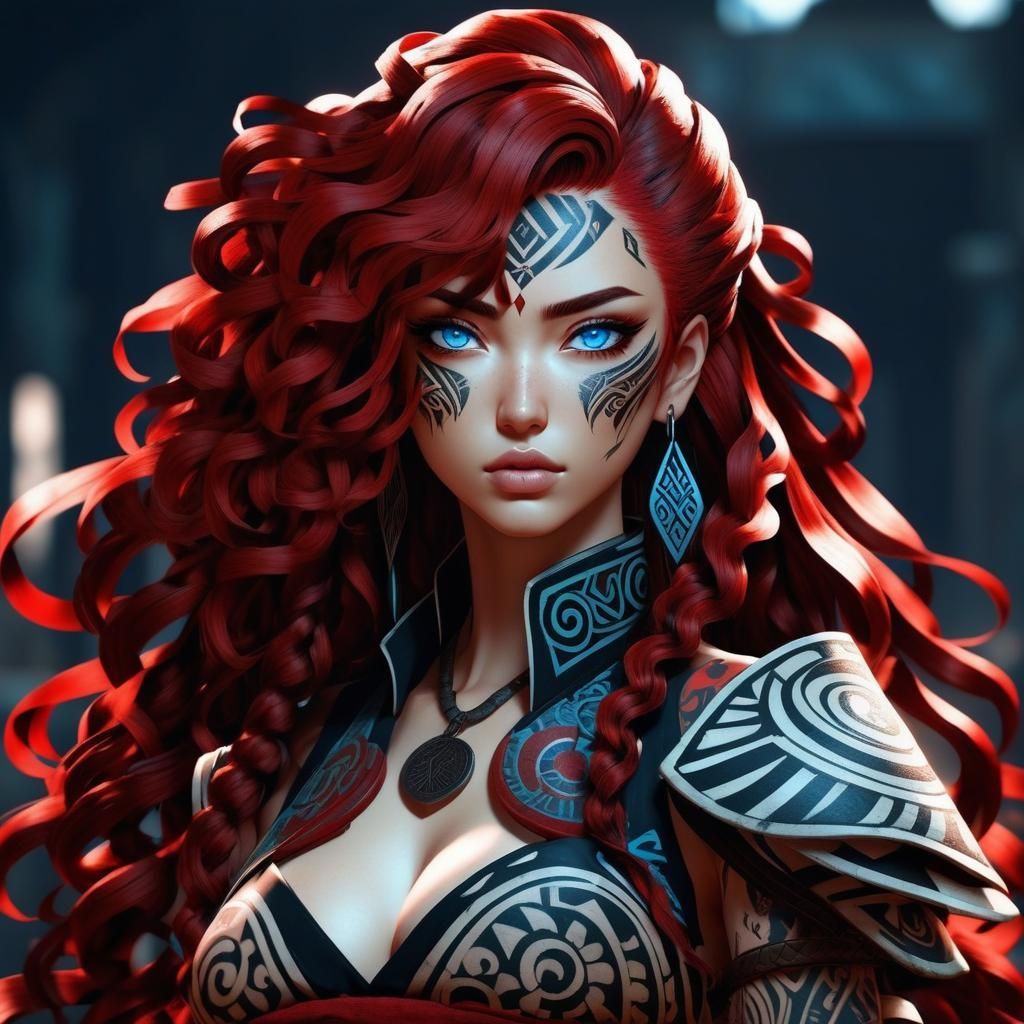 hyper detailed photograph of a perfectly simetrical tattooed curved dark elf queen, Stunningly perfect gorgeous feminine face, perfect makeu...