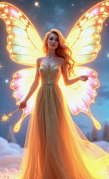 Detailed image depicting afull-body portrayal of a delicate pale skin fairy surrounded by glowing fireflies, round face, almond shaped eyes,...