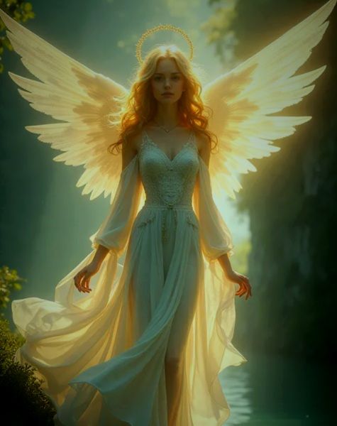 "Goddess Vysis, Incredibly beautiful Fairy woman, standing elegantly( n a flirtatious pose:1.2)with long white ans black luscious curly hair...