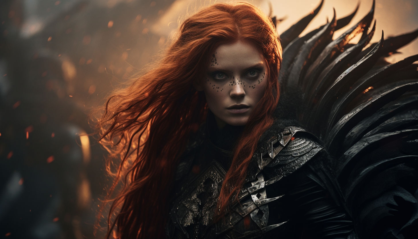 Beautiful Woman, dragon scales on face , detailed Jedi robes, long braided red hair, Head and shoulders portrait, 8k resolution concept art...