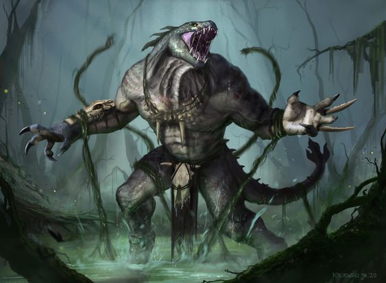 Crocodile warrior with purple iron chains