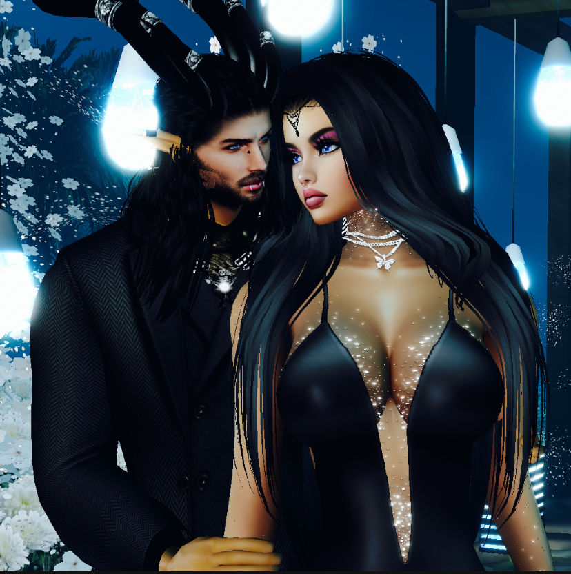 Demon dragon king, female vampire sorceress, cuddling, romantic