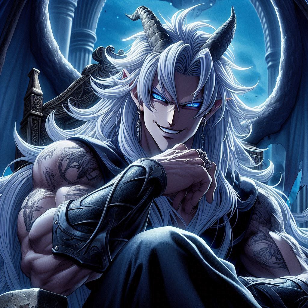 Male, God of Death, WarLord, Demon, Dragon, Human, Black Long Hair, Demon Blue Eyes with black pupils, elven ears, shadow dragon skin, Huge...