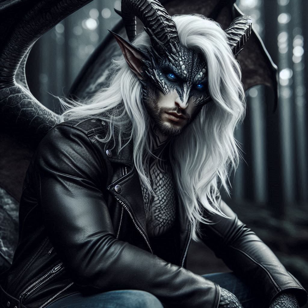 <lora:-Omnious-:1.0> Male, handson, God of Death, Dragonoid, Demon, Black and white long hair, Demon horns, Demon Blue eyes with black pupil...