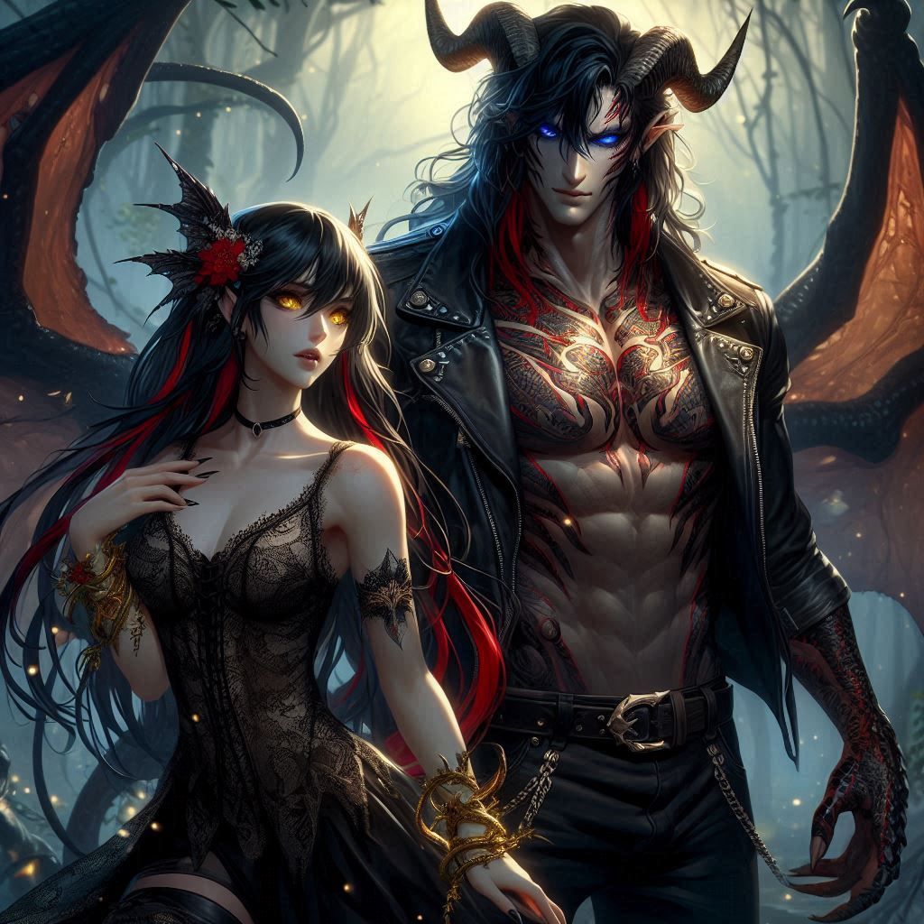 Male, Handsome, God of Death, Human Form, Dragon and human appearance, Dragon, Demon king, Huge muscles, nocturnal Dragon skin, Black and re...
