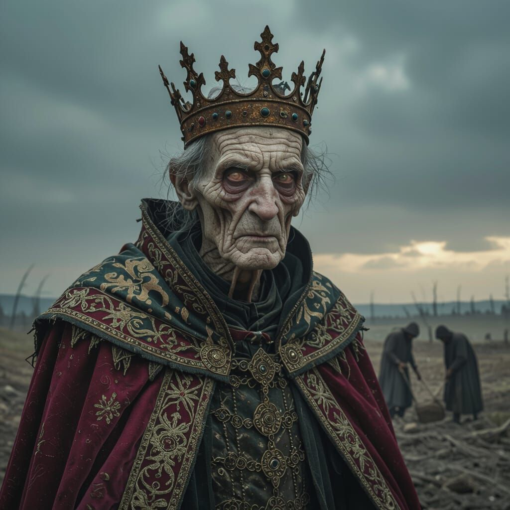 Turning with a smile and a look of hope,the king turns and looks at his people working so a lingers on them for a moment...