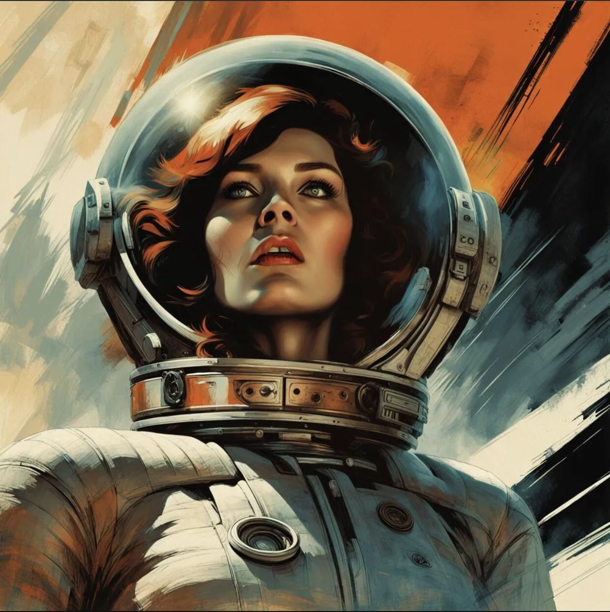 A smiling gray alien in a space suit.  1950’s, Retro sci fi, head and shoulders portrait, 8k resolution concept art portrait 