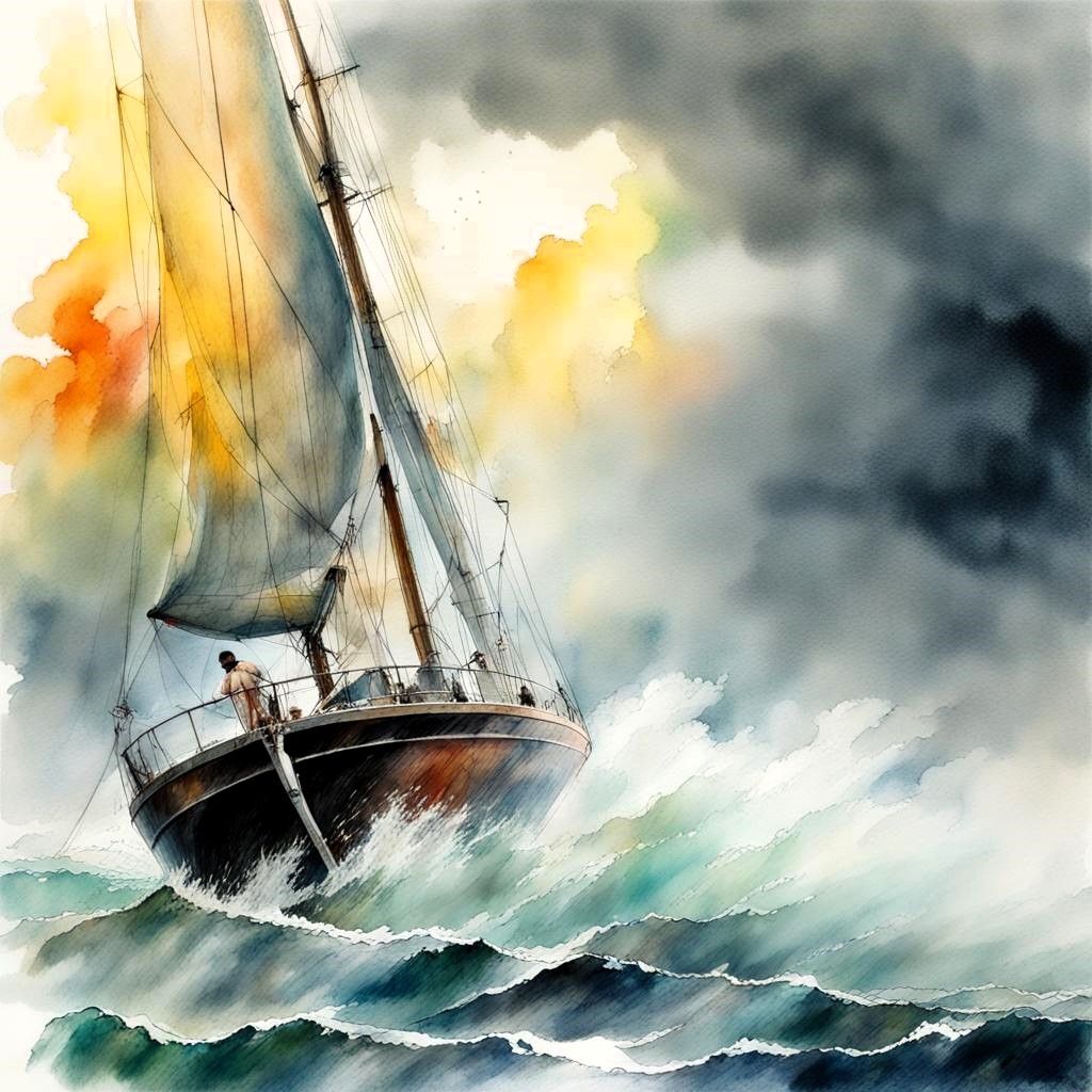<lora:Impasto1:1.0> sailboat in a storm 
