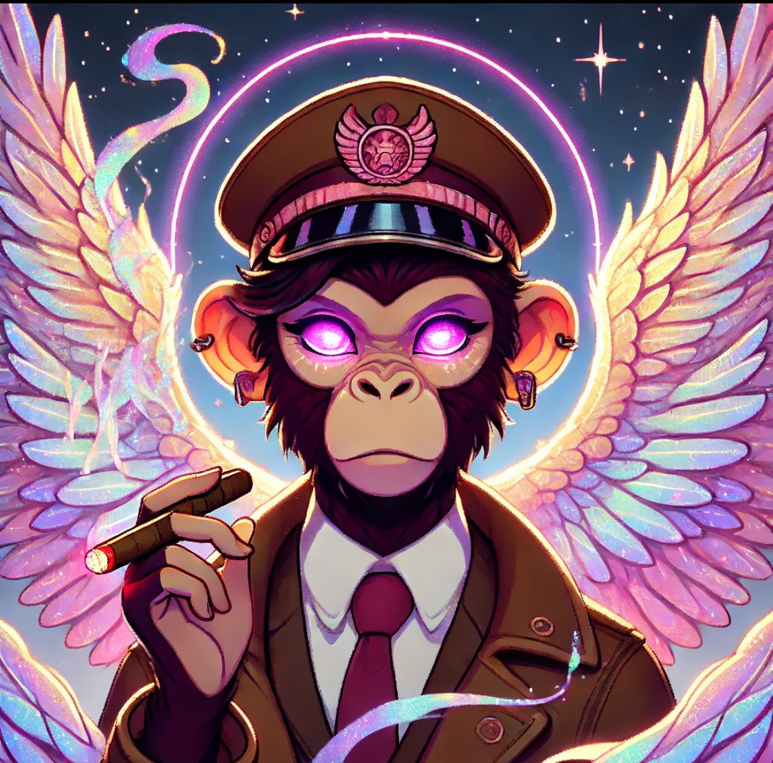 The image i want you to create depicts a natural figure resembling a primate with a dark maroon face, wearing a brown cloak and a cap with a...