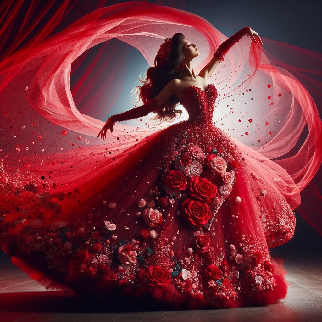 Flowing Crimson Gown
