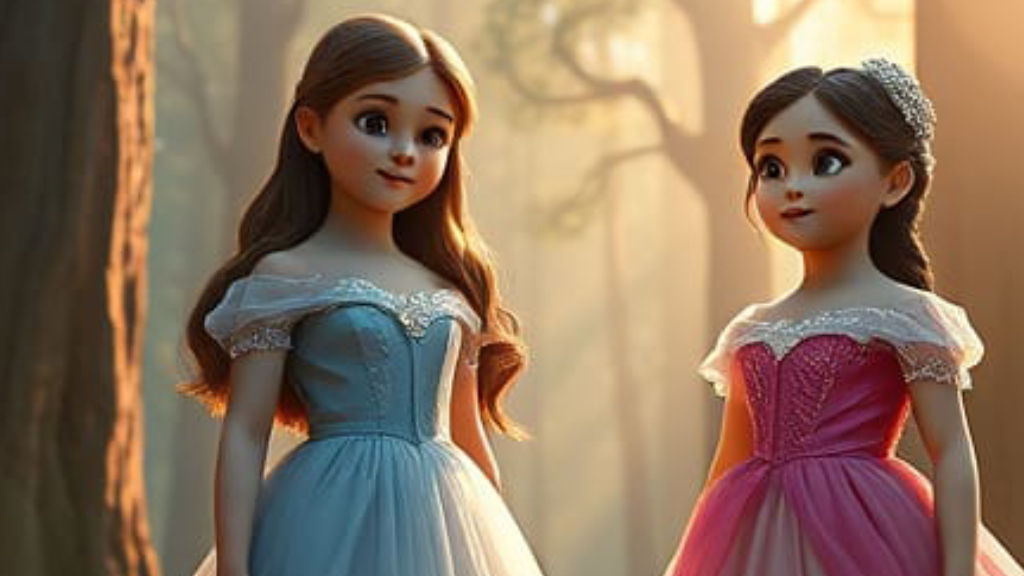 D beiden Mädchen gehen im Wald spazieren, sie sehen viele liebe Tiere und streicheln einige