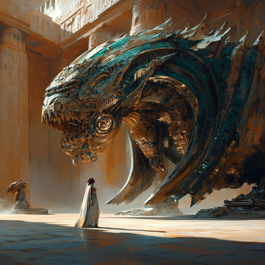 Tiamat shows her winding-wound as she is an Sumer symbol of Battle-Mechs of War