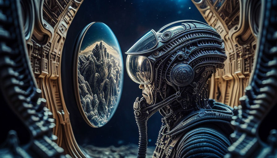 Futuristic astronaut morphing portraiture ala Giger