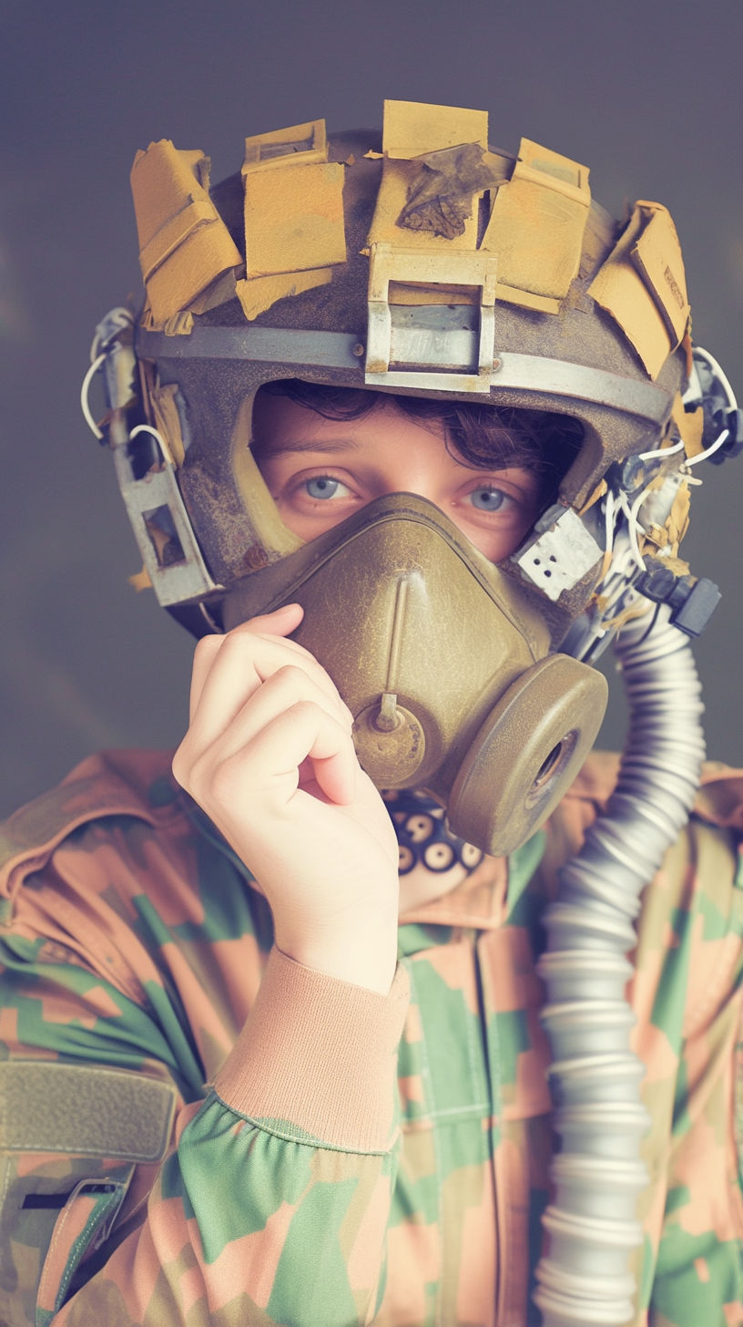 Setting features a filthy character dressed in a detailed futuristic dystopian suit ...