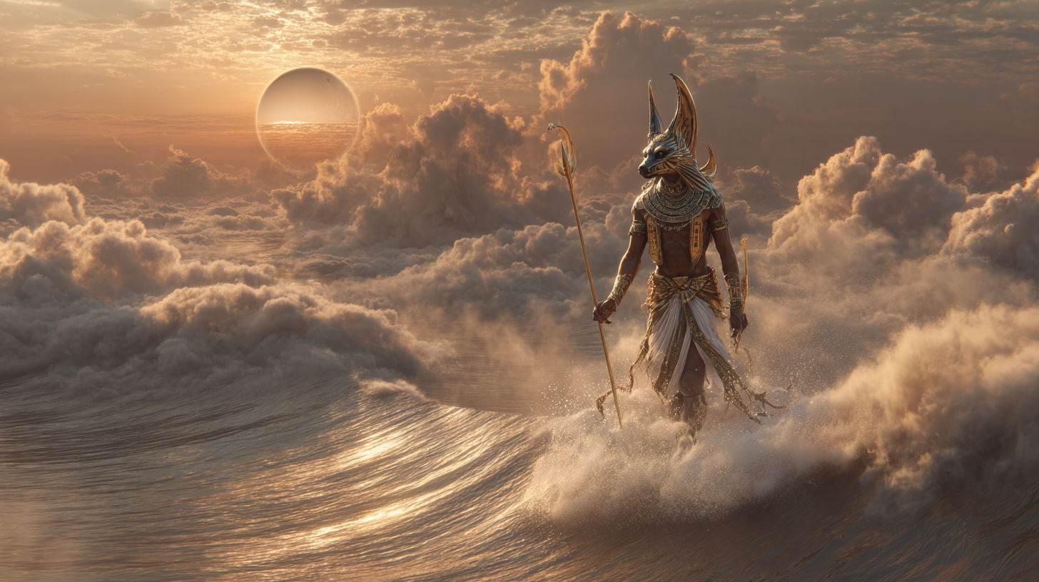 Amun-Ra walks ontop of celestial waters at the beginning of time II
