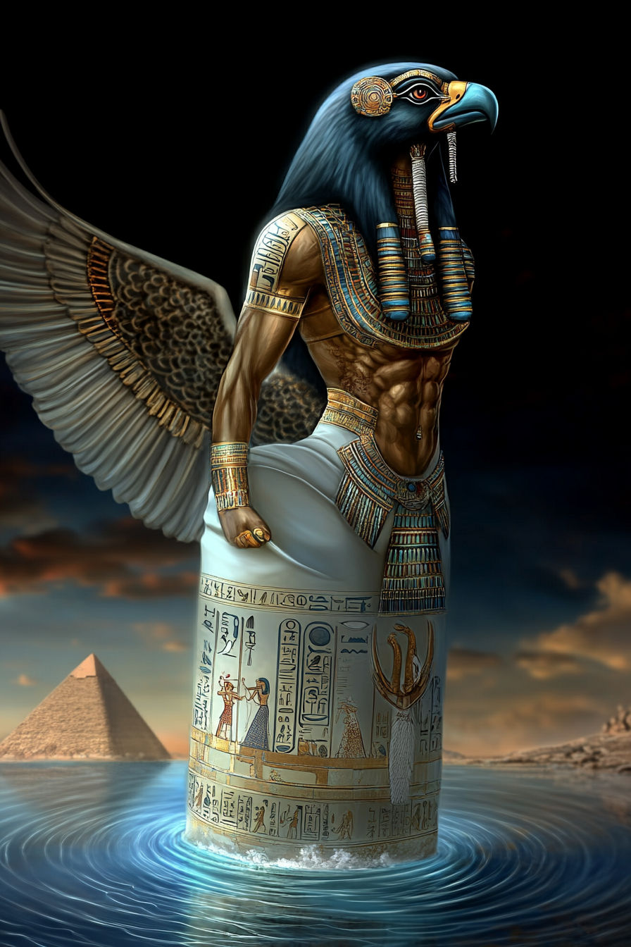 Amun-Ra walks ontop of celestial waters at the beginning of time