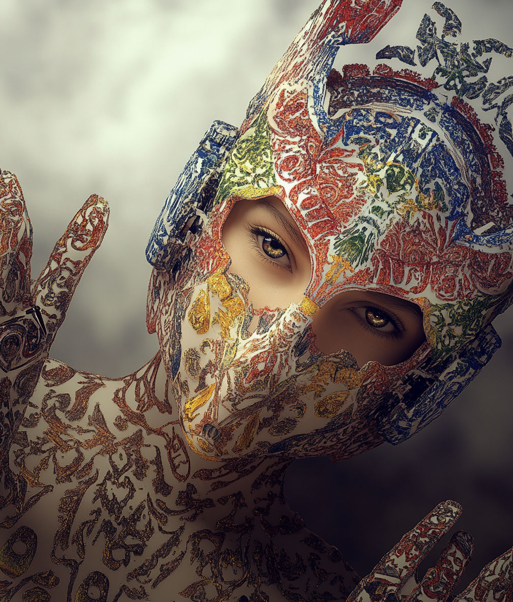 High fashion photography, rococo ornate details, make it morph