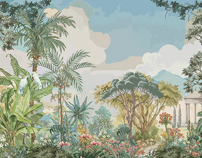  A hidden jungle temple overgrown with vines, peacock