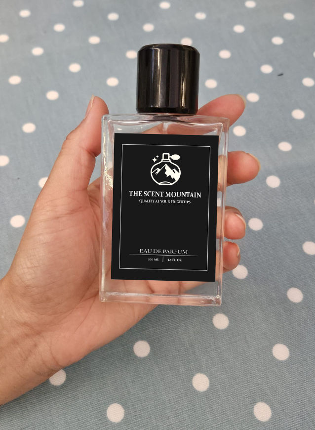 Use only the provided perfume bottle image as the main subject. Do not modify or replace any part of the bottle. Place the bottle exactly as...